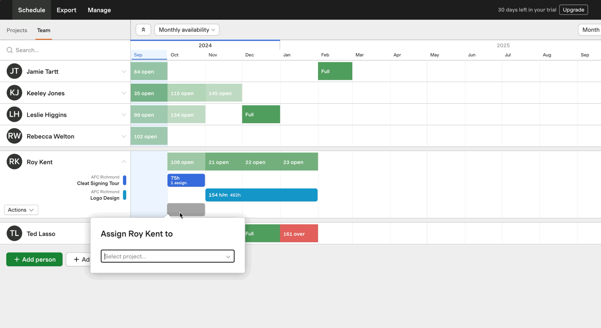 Adding assignment team month view