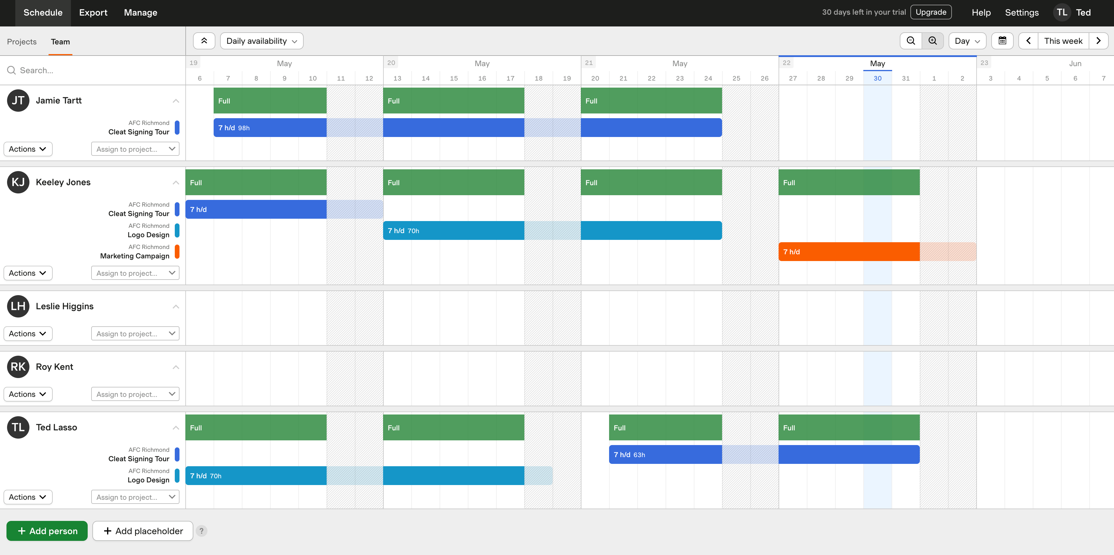 The Team Schedule day view