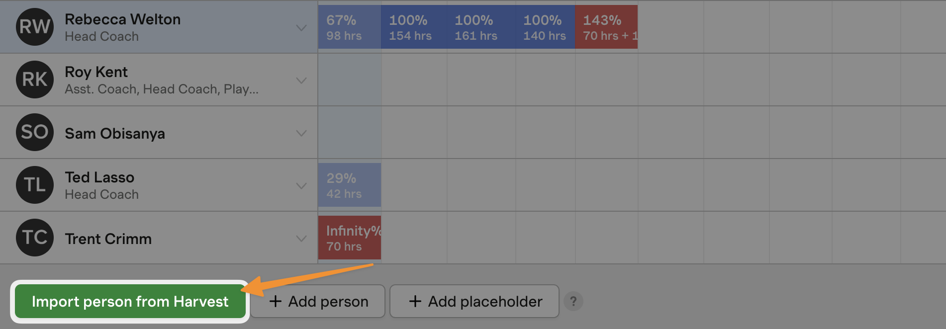 Image showing the Import button on the Team schedule