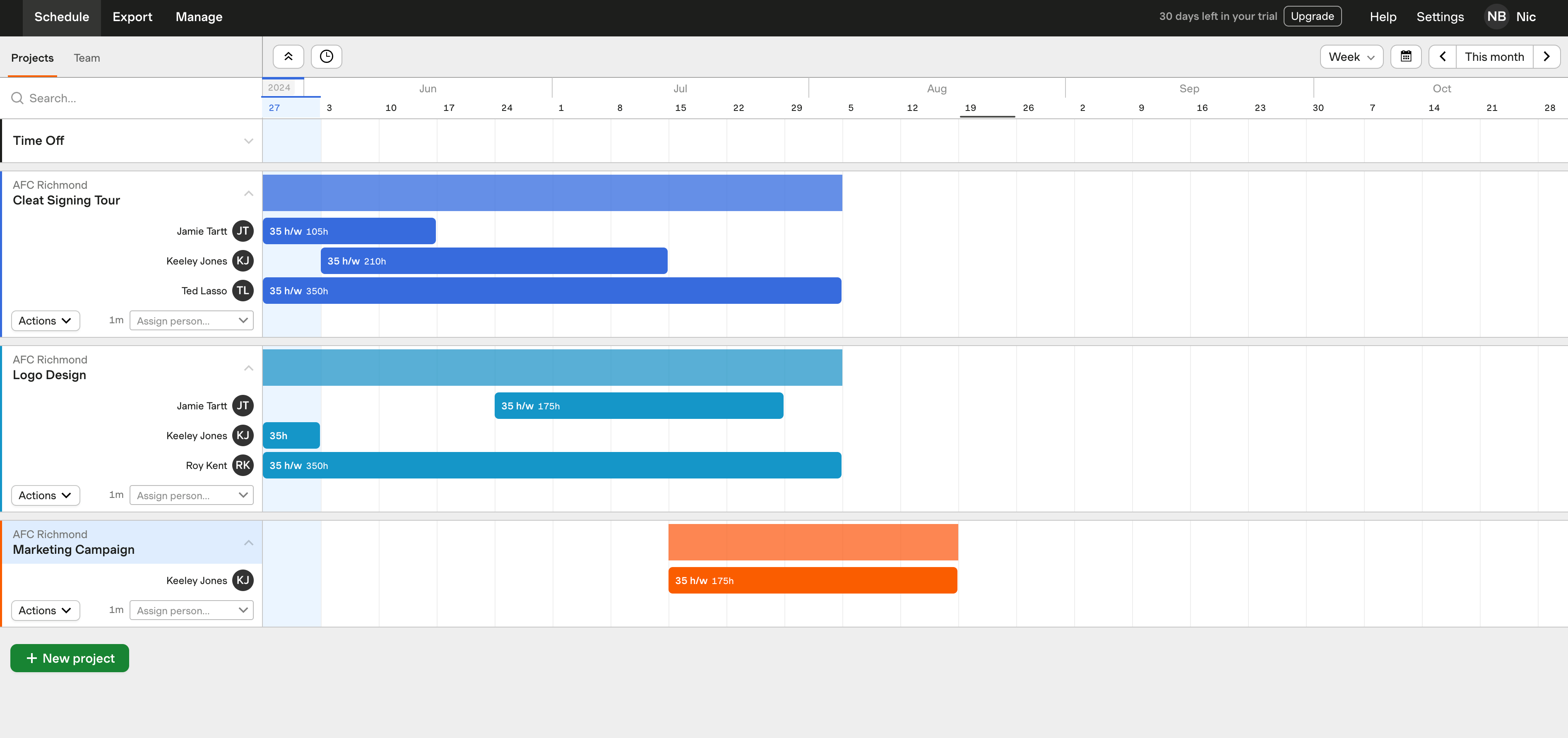 The Projects Schedule week view