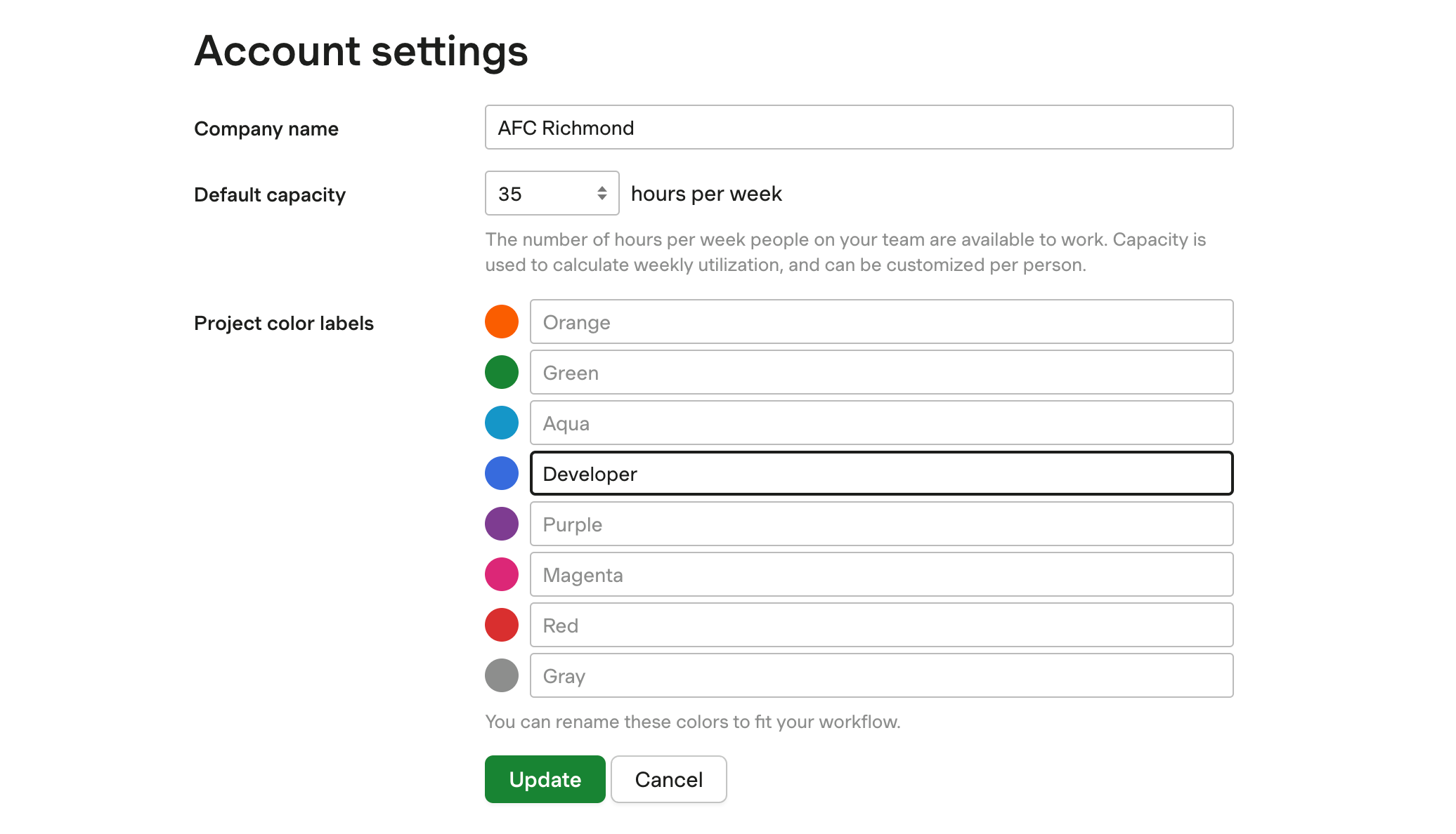 Customizing color labels